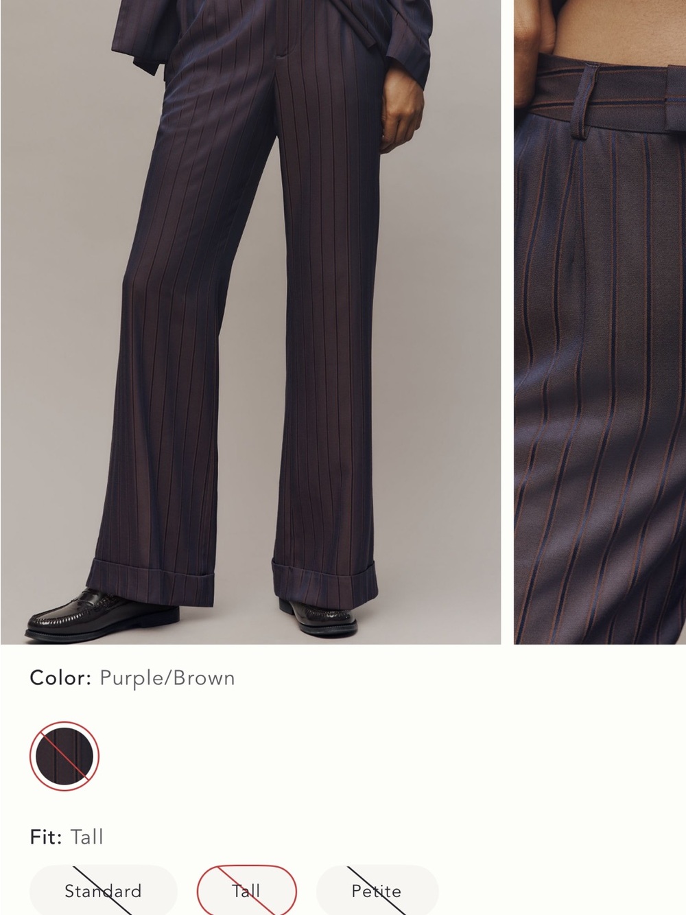 Anthropologie Purple/Brown Pinstriped Wide-Leg Trousers
